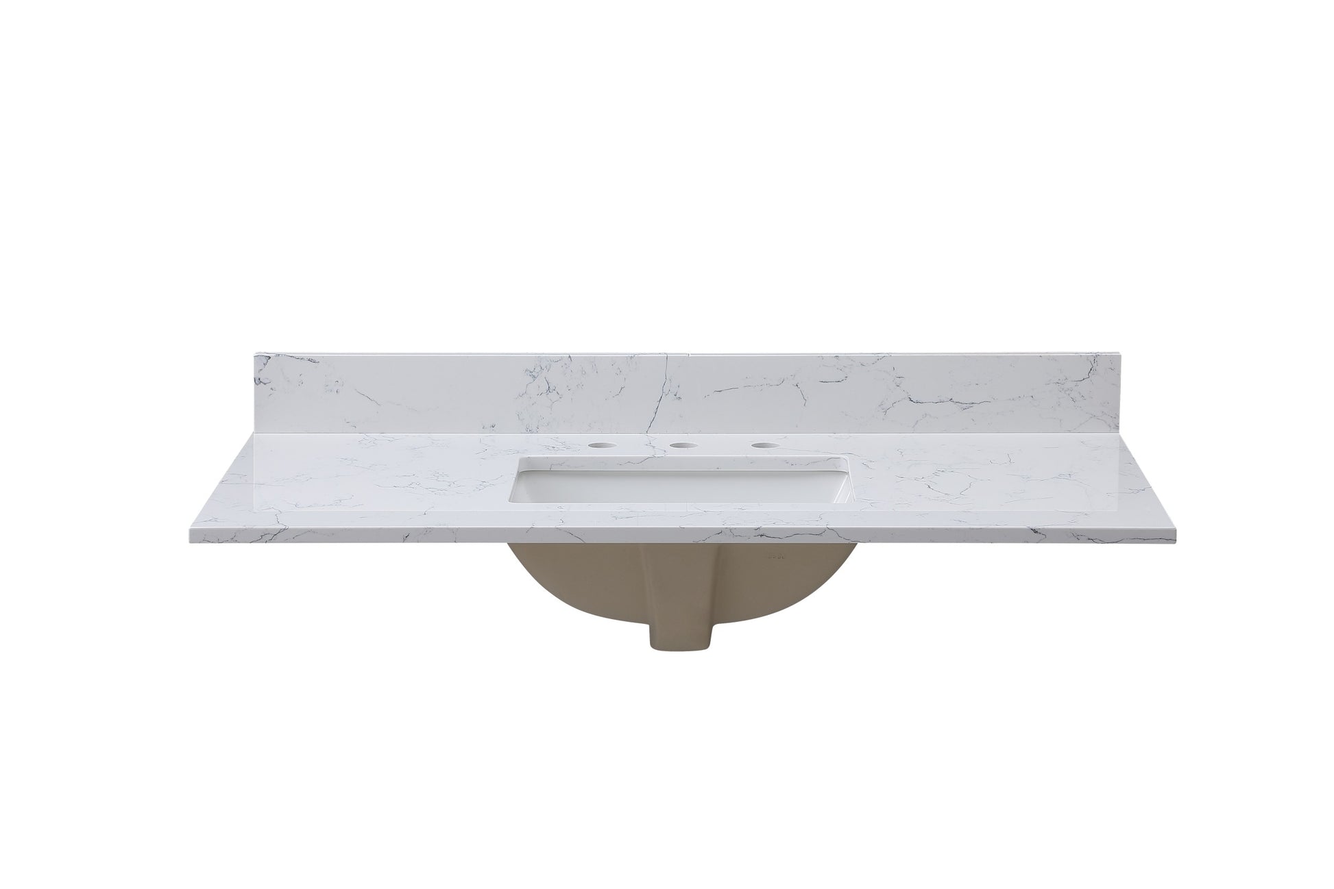 43"X 22" Bathroom Stone Vanity Top Carrara Jade Engineered Marble Color With Undermount Ceramic Sink And 3 Faucet Hole With Backsplash White Stone