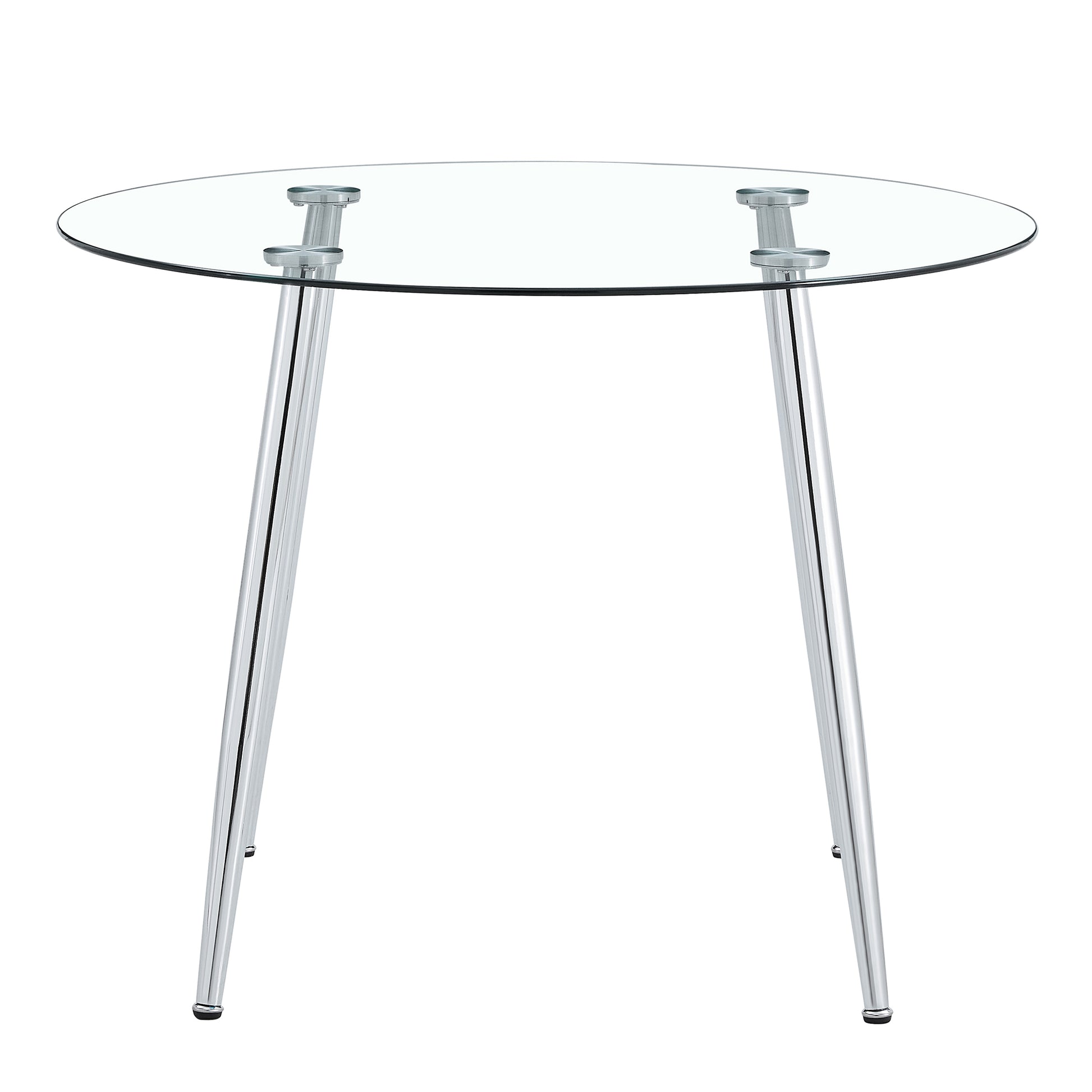 A Glass Tabletop With A Diameter Of 40 Inches And A Modern Minimalist Circular Dining Table With Electroplated Silver Metal Legs. Suitable For Restaurants, Living Rooms. W1151S00377 Dt 1164 Transparent Glass