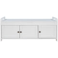 Storage Bench With 3 Shutter Shaped Doors, Shoe Bench With Removable Cushion And Hidden Storage Space White, Old Sku: Wf284226Aak White Mdf