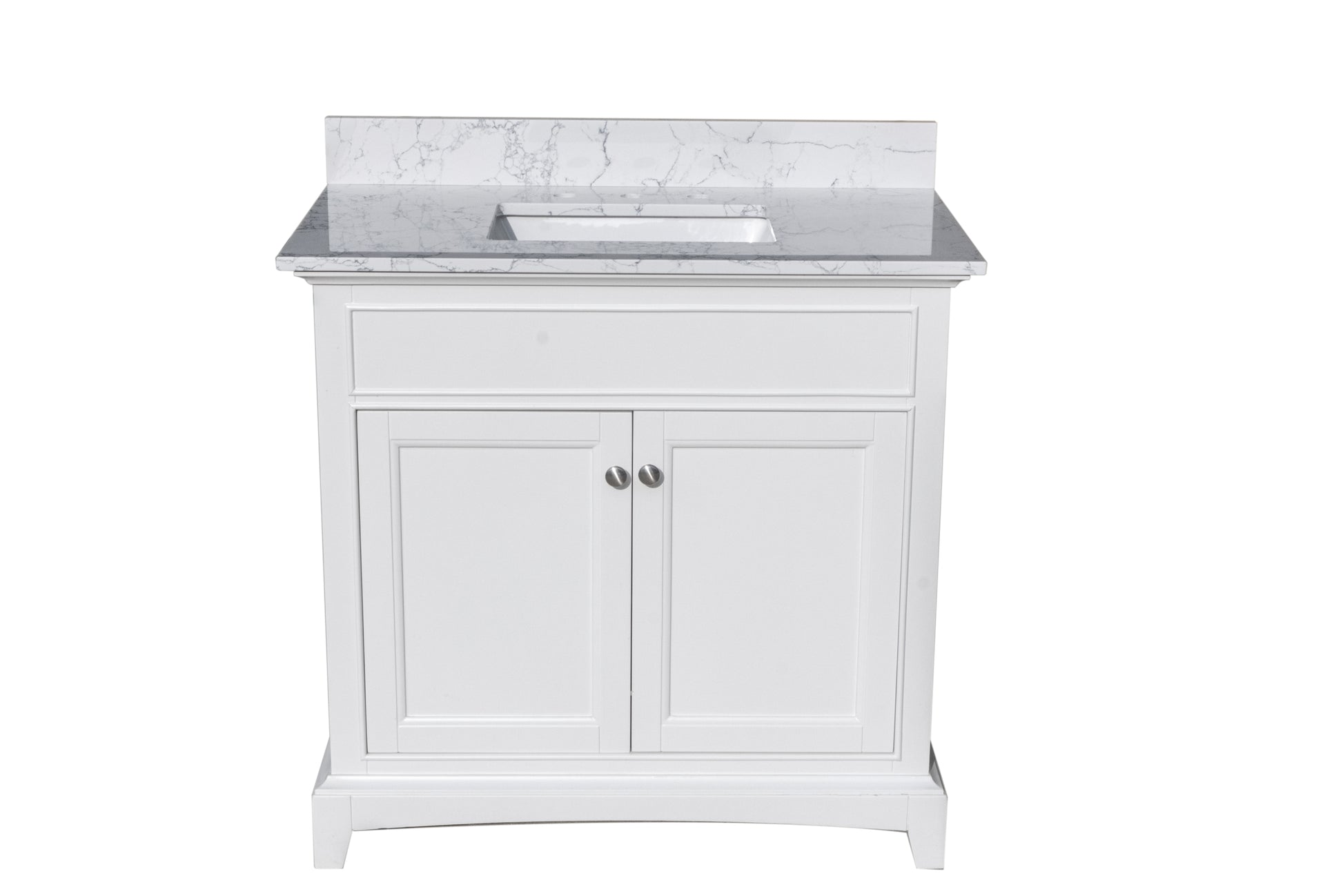 37"X 22" Bathroom Stone Vanity Top Carrara Jade Engineered Marble Color With Undermount Ceramic Sink And 3 Faucet Hole With Backsplash White Stone