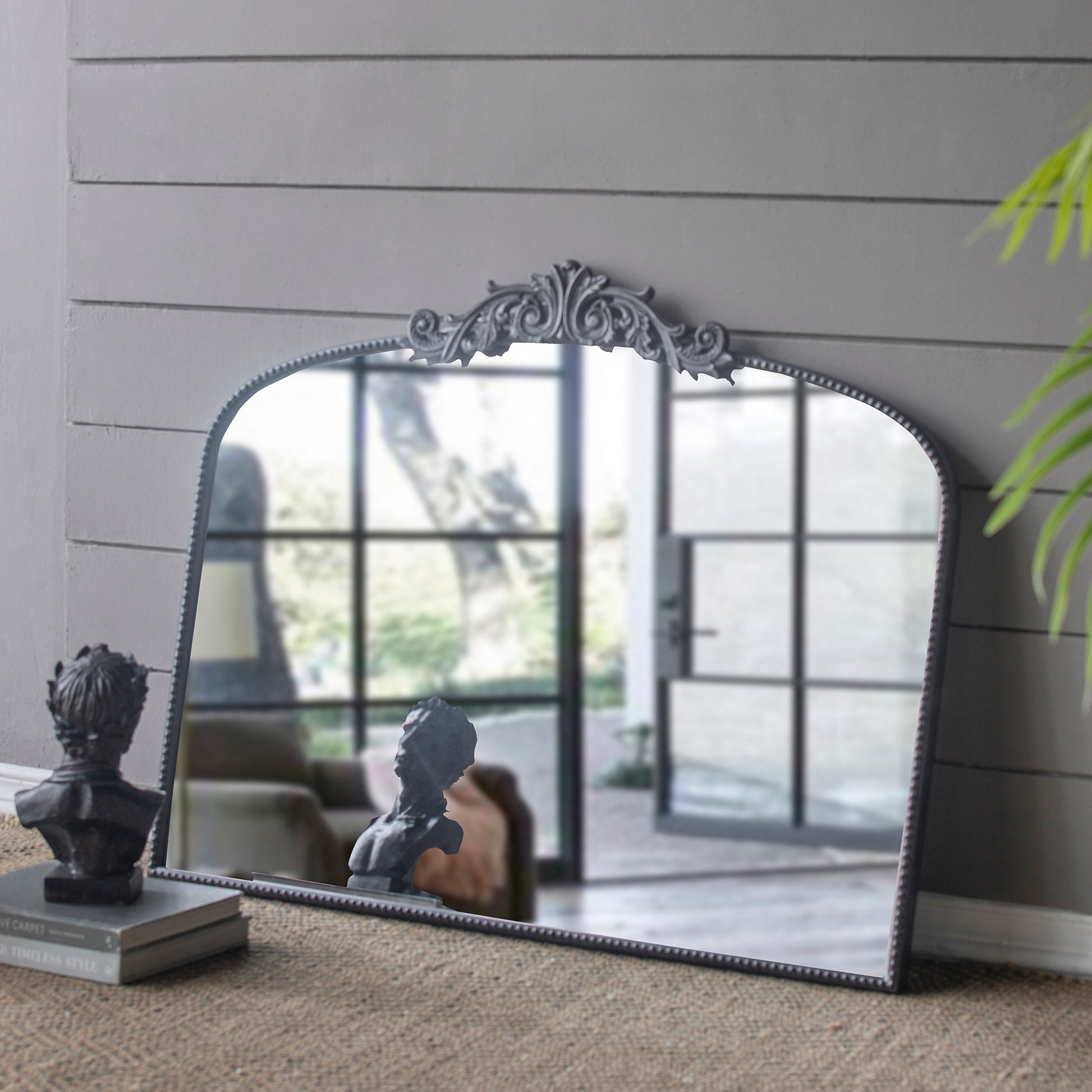 40" X 31" Classic Design Large Arch Mirror And Baroque Inspired Frame For Living Room Bathrrom Enterway Console Black Glass