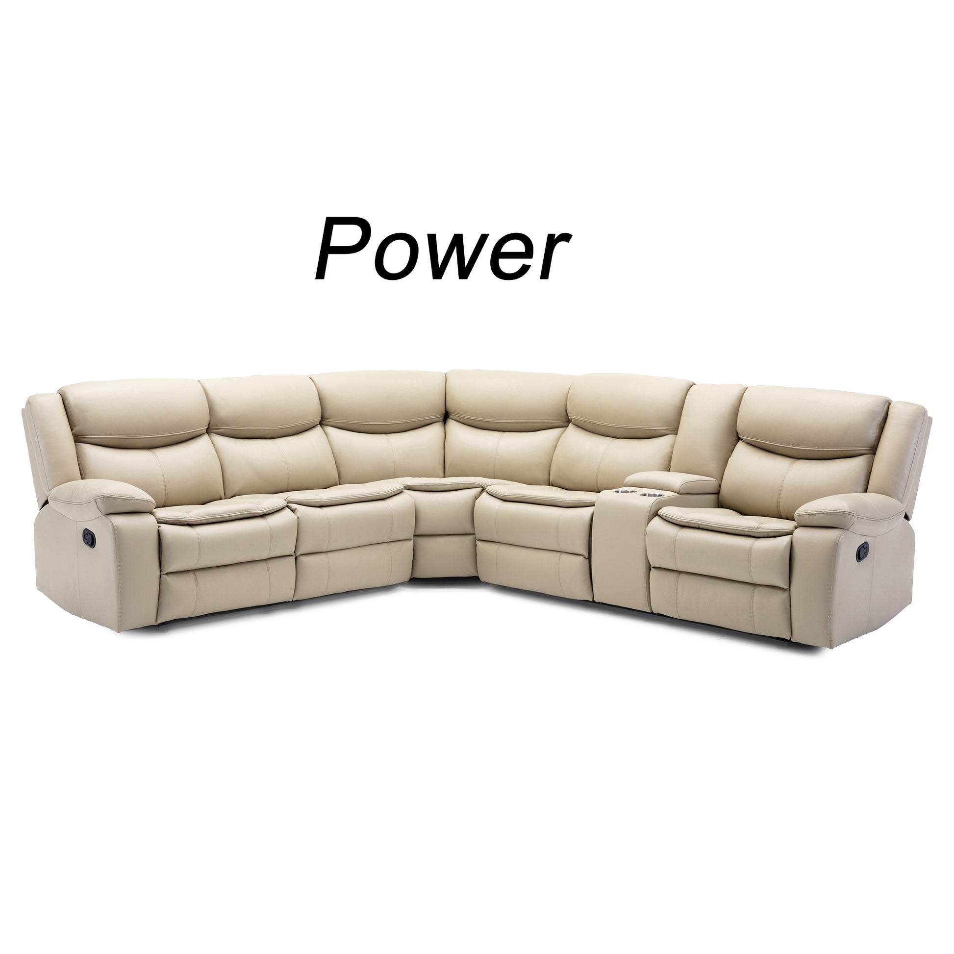 L Shapeleather Power Reclining Sectional Sofa Set With Usb Port, Cream Cream Leather