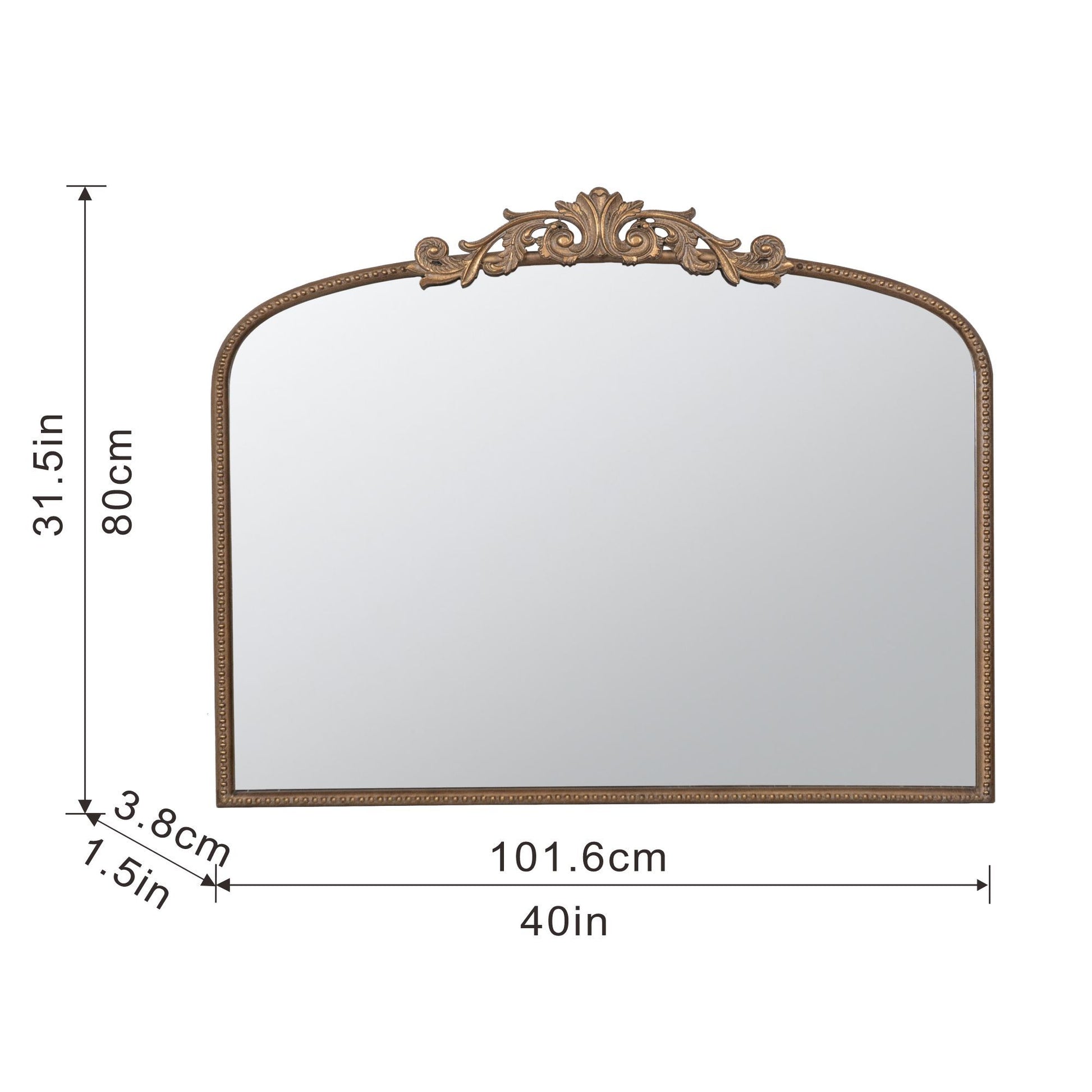 40" X 31" Classic Design Gold Arch Mirror And Baroque Inspired Frame For Living Room Bathrrom Enterway Console Gold Glass