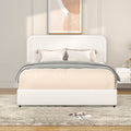 Liv Patented 2 Drawers Storage Bed Queen Size Ivory Boucle Upholstered Platform Bed, Curved Stitched Tufted Headboard, Wooden Slat Mattress Support, No Box Spring Needed Box Spring Not Required