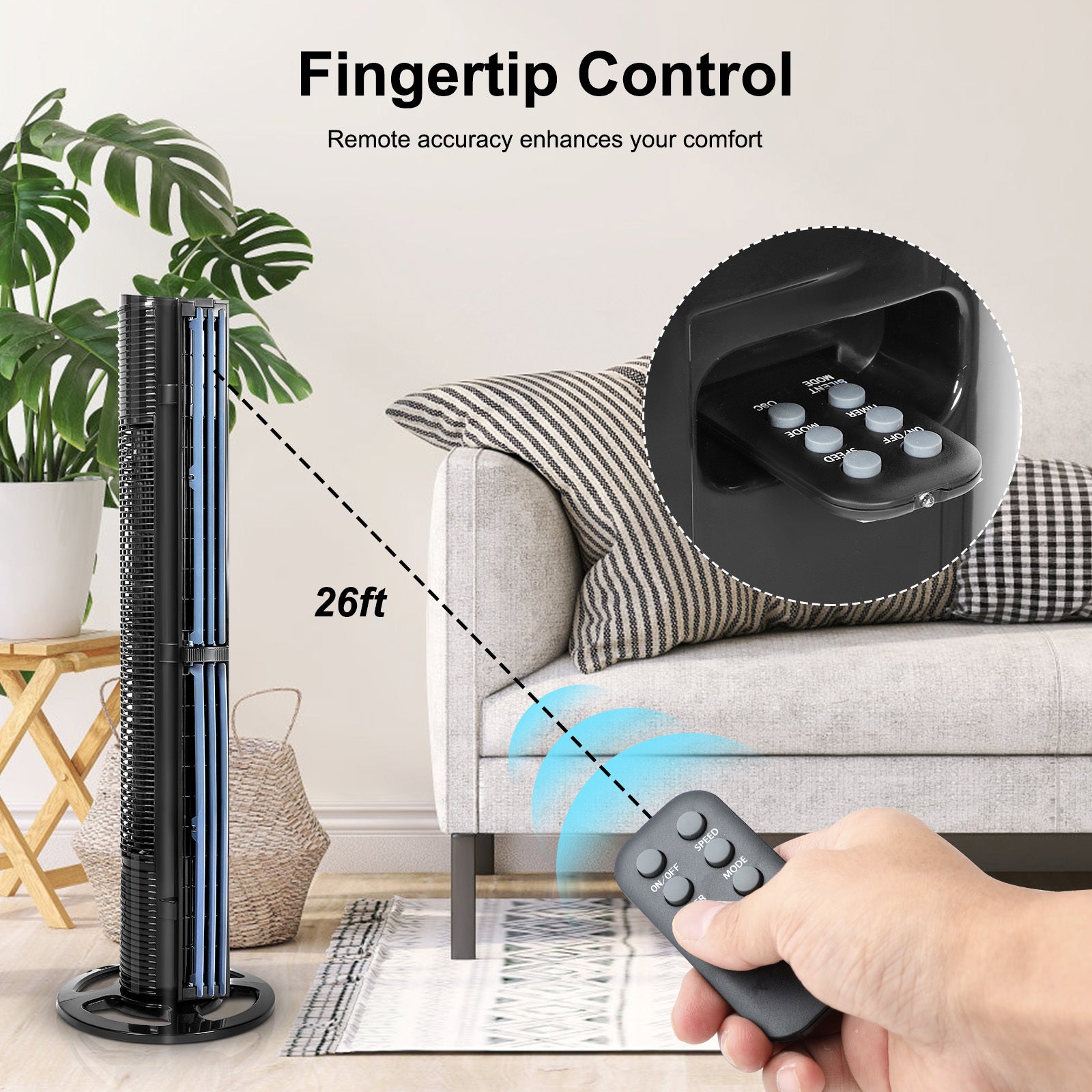 Healsmart 40 Inch Bladeless 60 Degree Oscillating Tower Fan With Aromatherapy Diffuser And Insertable Remote, Features With 38Db Low Noise Operating, 15H Timing, Wifi Control, Black Black Abs