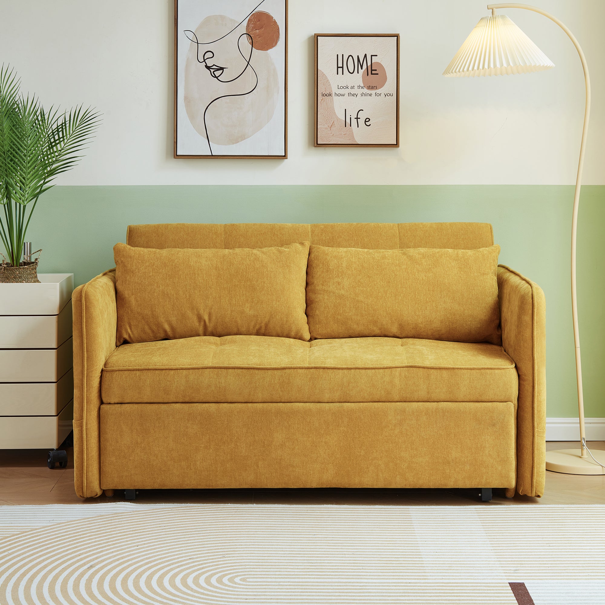 Chenille fabric pull out sofa bed,sleeper loveseat yellow-fabric