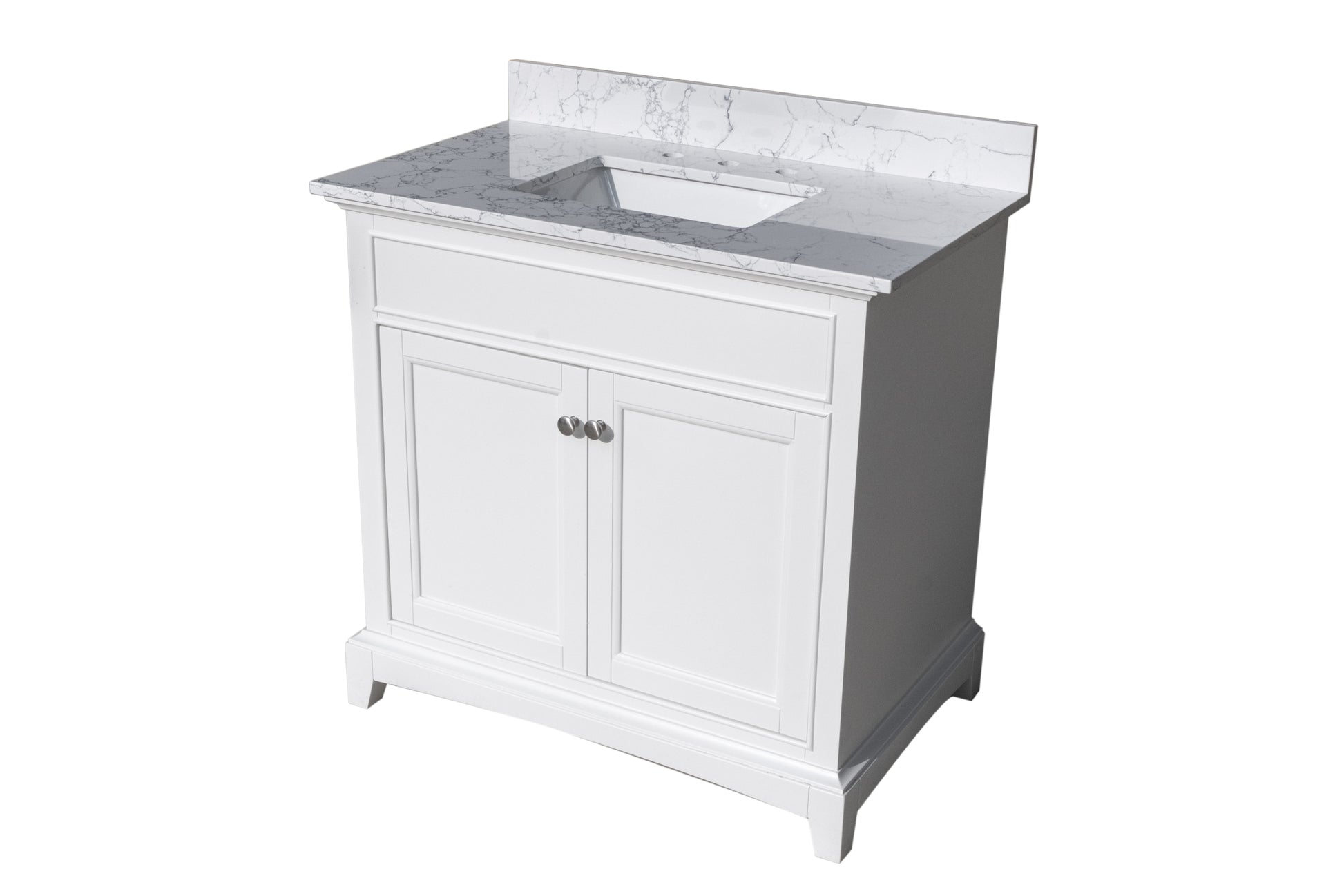 37"X 22" Bathroom Stone Vanity Top Carrara Jade Engineered Marble Color With Undermount Ceramic Sink And 3 Faucet Hole With Backsplash White Stone