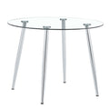 A Glass Tabletop With A Diameter Of 40 Inches And A Modern Minimalist Circular Dining Table With Electroplated Silver Metal Legs. Suitable For Restaurants, Living Rooms. W1151S00377 Dt 1164 Transparent Glass