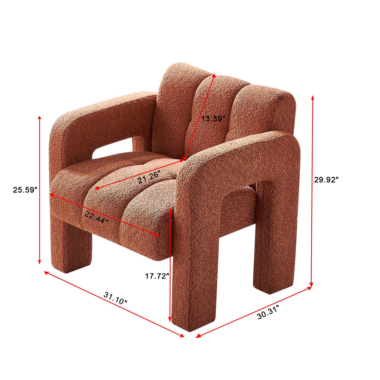 31.10" Wide Boucle Upholstered Accent Chair Orange Primary Living Space Modern Fiber Foam And Polyester Fiber Pad Boucle