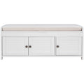 Storage Bench With 3 Shutter Shaped Doors, Shoe Bench With Removable Cushion And Hidden Storage Space White, Old Sku: Wf284226Aak White Mdf