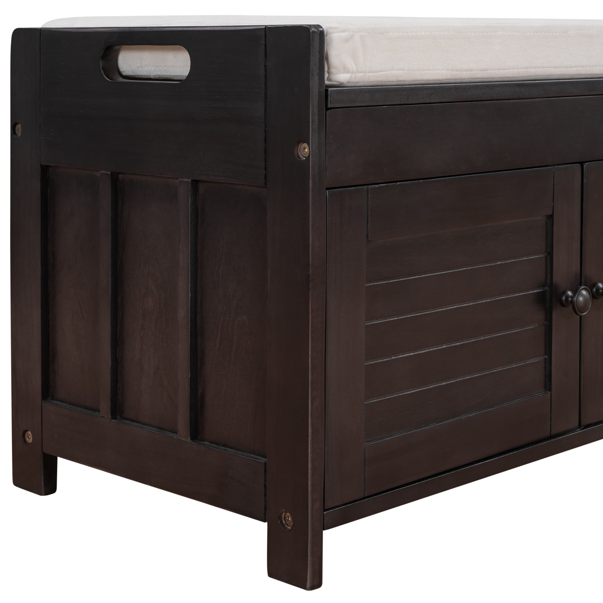 Storage Bench With 3 Shutter Shaped Doors, Shoe Bench With Removable Cushion And Hidden Storage Space Espresso, Old Sku: Wf284226Aap Espresso Mdf