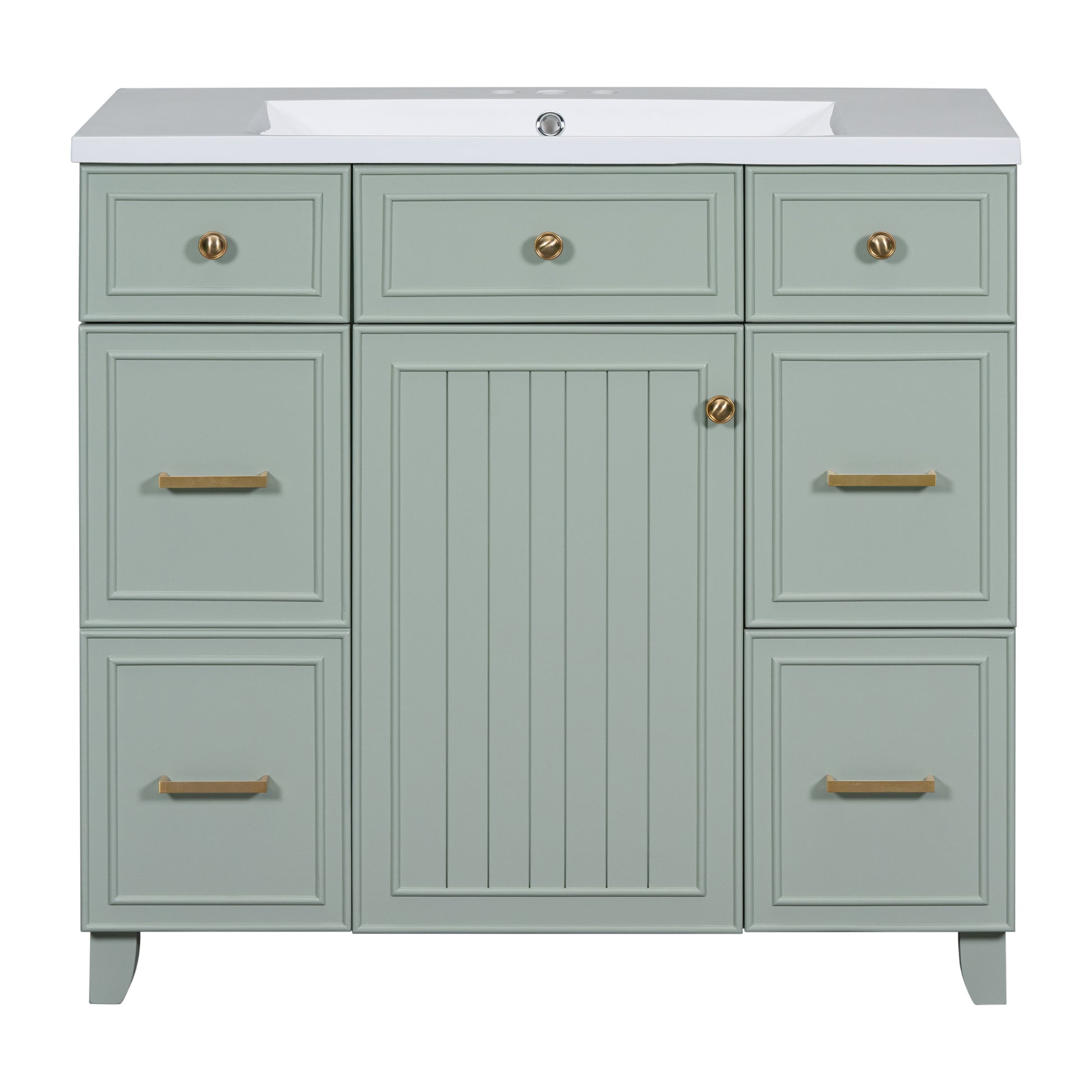 36" Bathroom Vanity Cabinet With Sink Top Combo Set, Green, Single Sink, Shaker Cabinet With Soft Closing Door And Drawer Green Solid Wood Mdf Resin