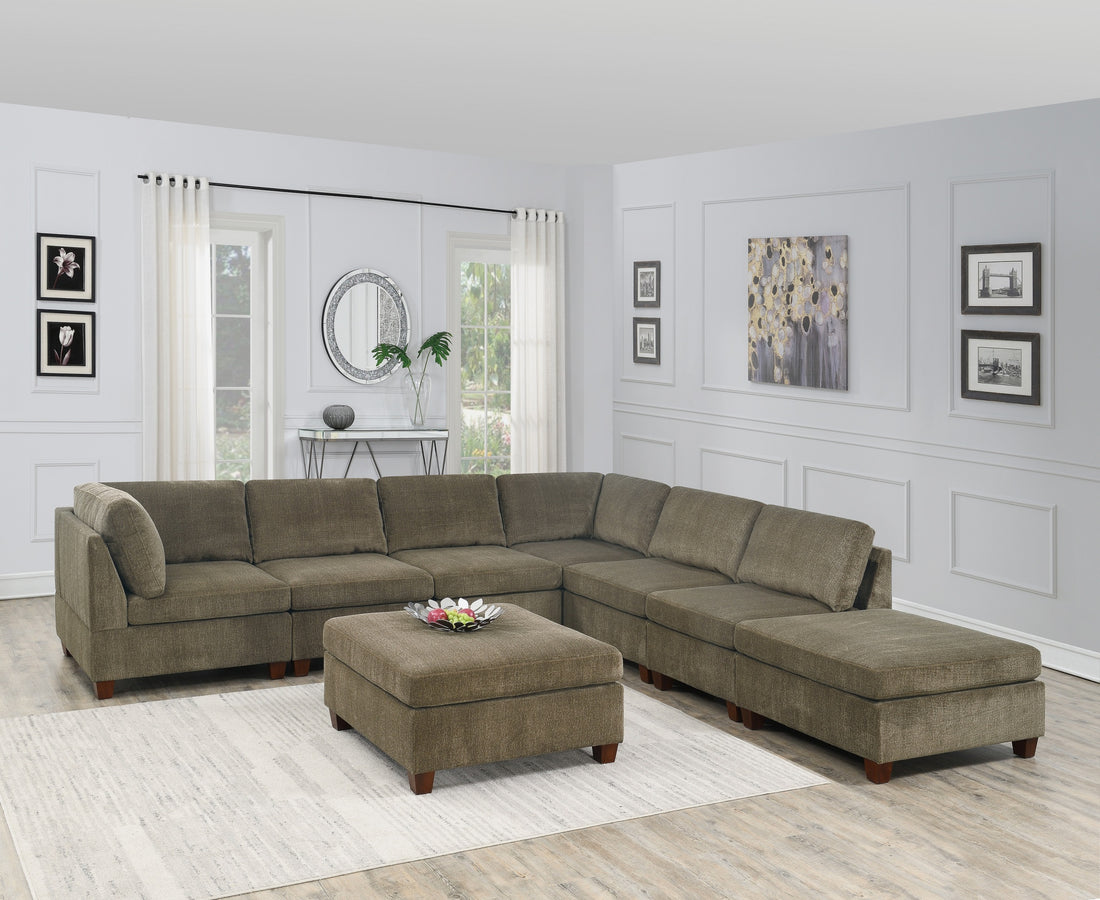 Living Room Furniture Tan Chenille Modular Sectional 8Pc Set L Sectional Modern Couch 2X Corner Wedge 4X Armless Chairs And 2X Ottoman Plywood Tan Chenille Wood Primary Living Space Cushion Back Contemporary,Modern Modular Chenille 8 Seat