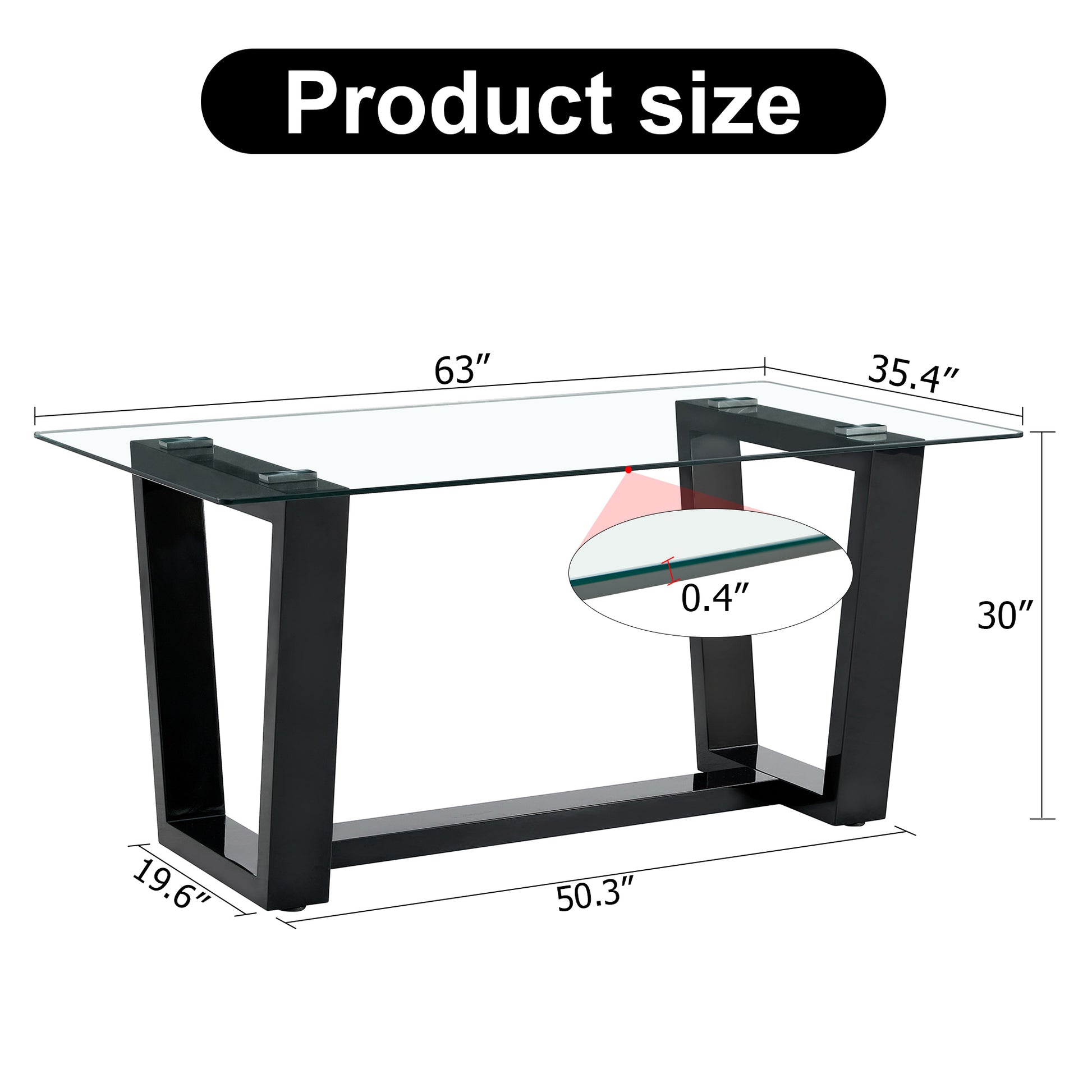 Glass Dining Table Large Modern Minimalist Rectangular For 6 8 With 0.4" Tempered Glass Tabletop And Black Mdftrapezoid Bracket,For Kitchen Dining Living Meeting Room Banquet Hall F 1550 Black Mdf