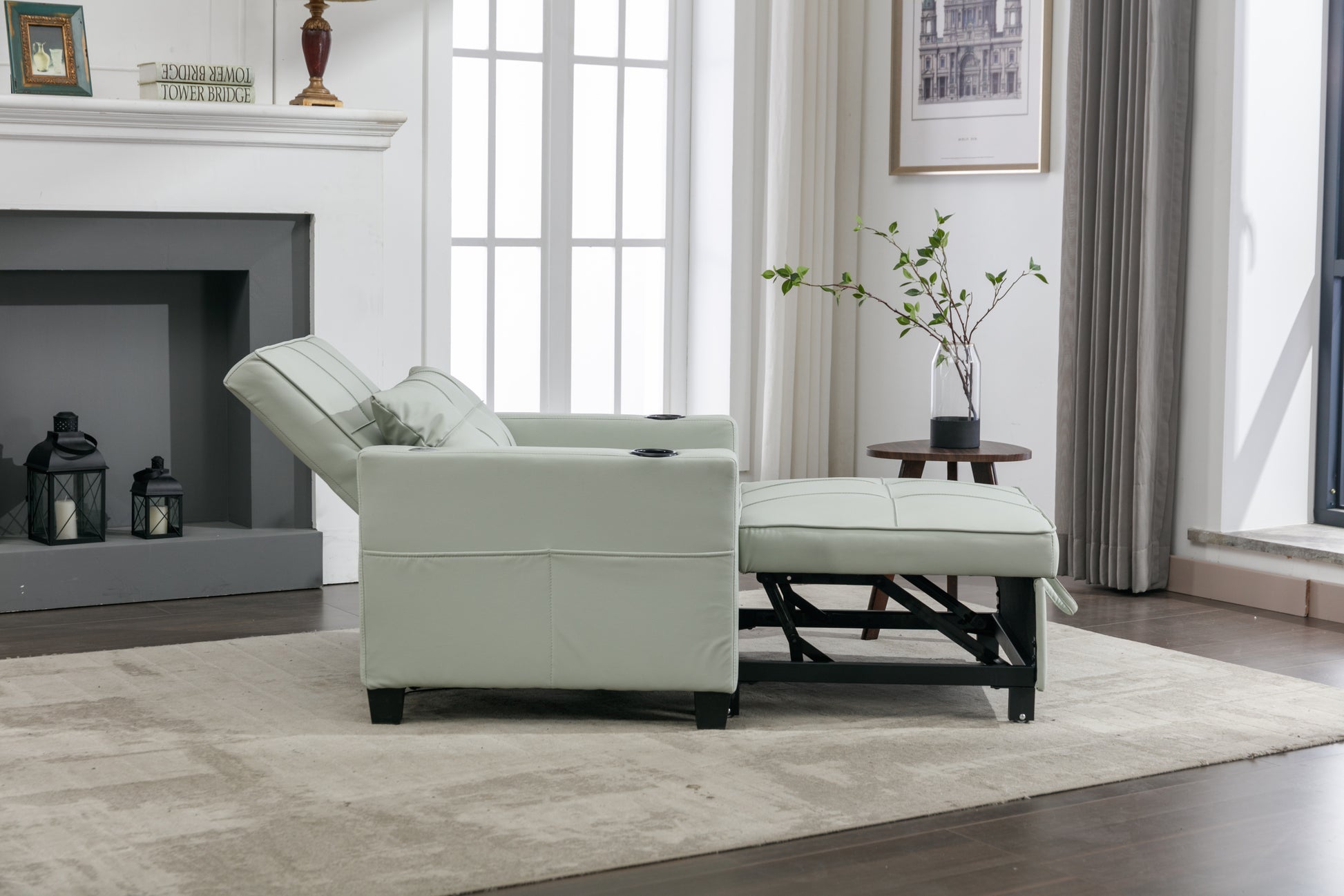 Futon Chair Bed Convertible Chair 3 In 1 Pull Out Sleeper Chair Beds With Usb Ports, Wear Resistant And Anti Scratch, Armchair Bed Sleeper For Living Room Green Leather Green Foam Leather 1 Seat