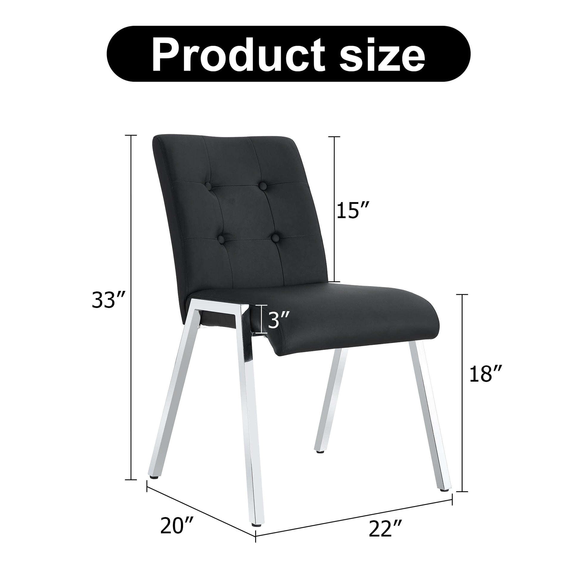 Grid Armless High Backrest Dining Chair, Electroplated Metal Legs, Black 2 Piece Set, Office Chair. Suitable For Restaurants, Living Rooms, Kitchens, And Offices. Xs 0809 Black Pu