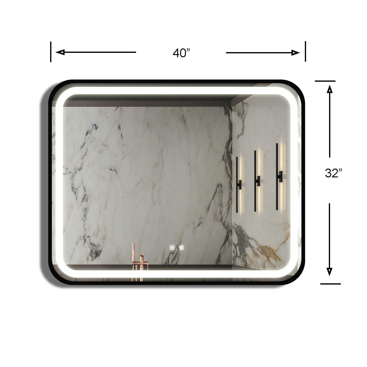 40X32 Inch Bathroom Led Classy Vanity Mirror With High Lumen,Black Metal Frame,Dimmable Touch,Wall Switch Control, Anti Fog ,Cri 95 Adjustable 3000K 4500K 6000K ,Ip54 Waterproof Energy Savin Black Glass