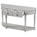 Retro Circular Curved Design Console Table With Open Style Shelf Solid Wooden Frame And Legs Two Top Drawers Gray Wash, Old Sku: Wf298768Aae Gray Wash Solid Wood