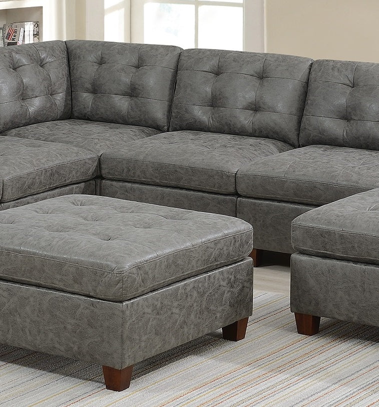 Living Room Furniture Antique Grey Modular Sectional 9Pc Set Tufted Couch 3X Corner Wedge 4X Armless Chairs And 2X Ottoman Antique Gray Wood Primary Living Space Tufted Back Contemporary,Modern,Transitional Modular Faux Leather 9 Seat