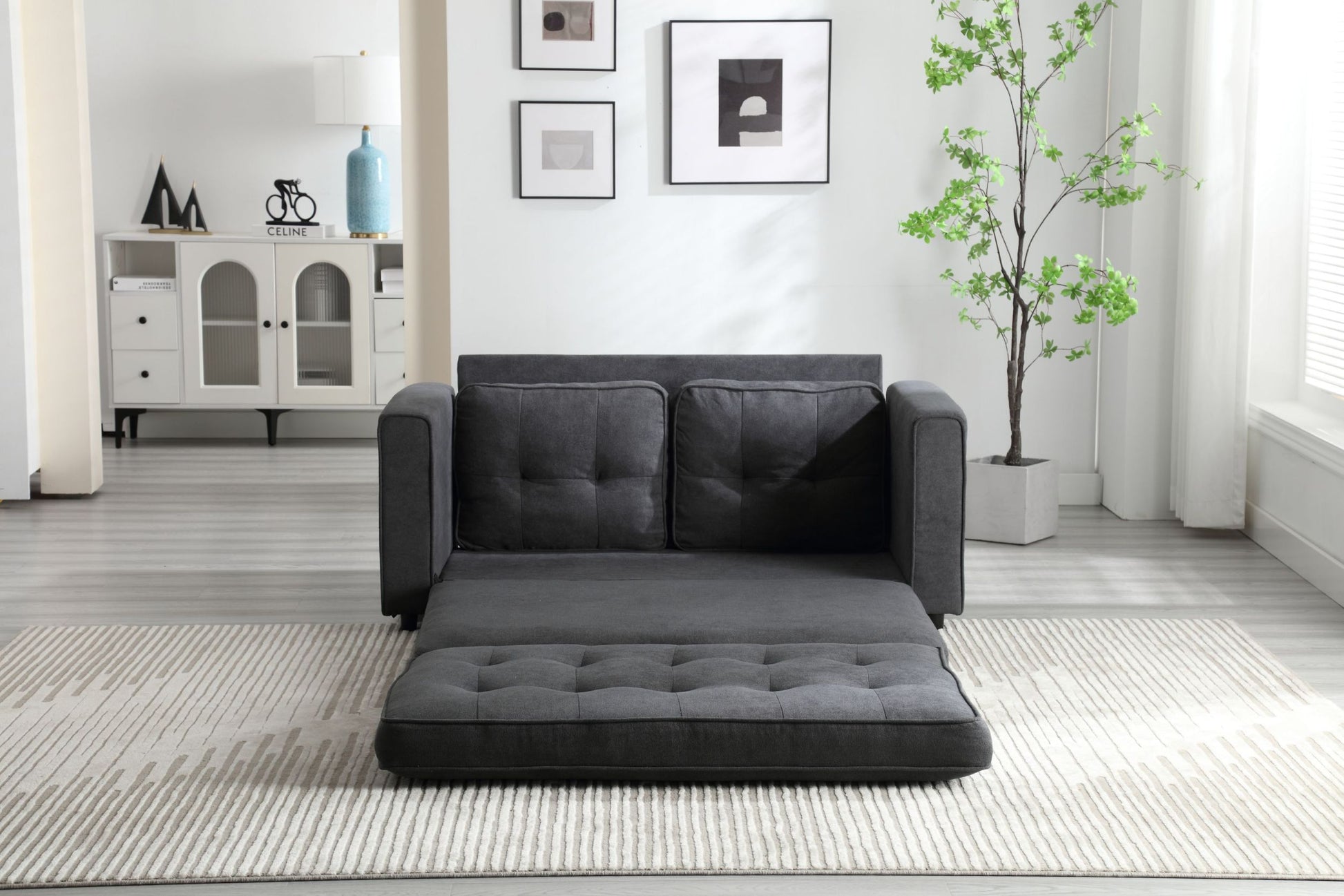 3 Fold Sofa,Convertible Futon Couch Sleeper Sofabed,Space Saving Seat,Pull Out Couch Bed For Living Room,Dark Gray & Light Gray & Beige,Velvet Linen Fabric Dark Gray Velvet