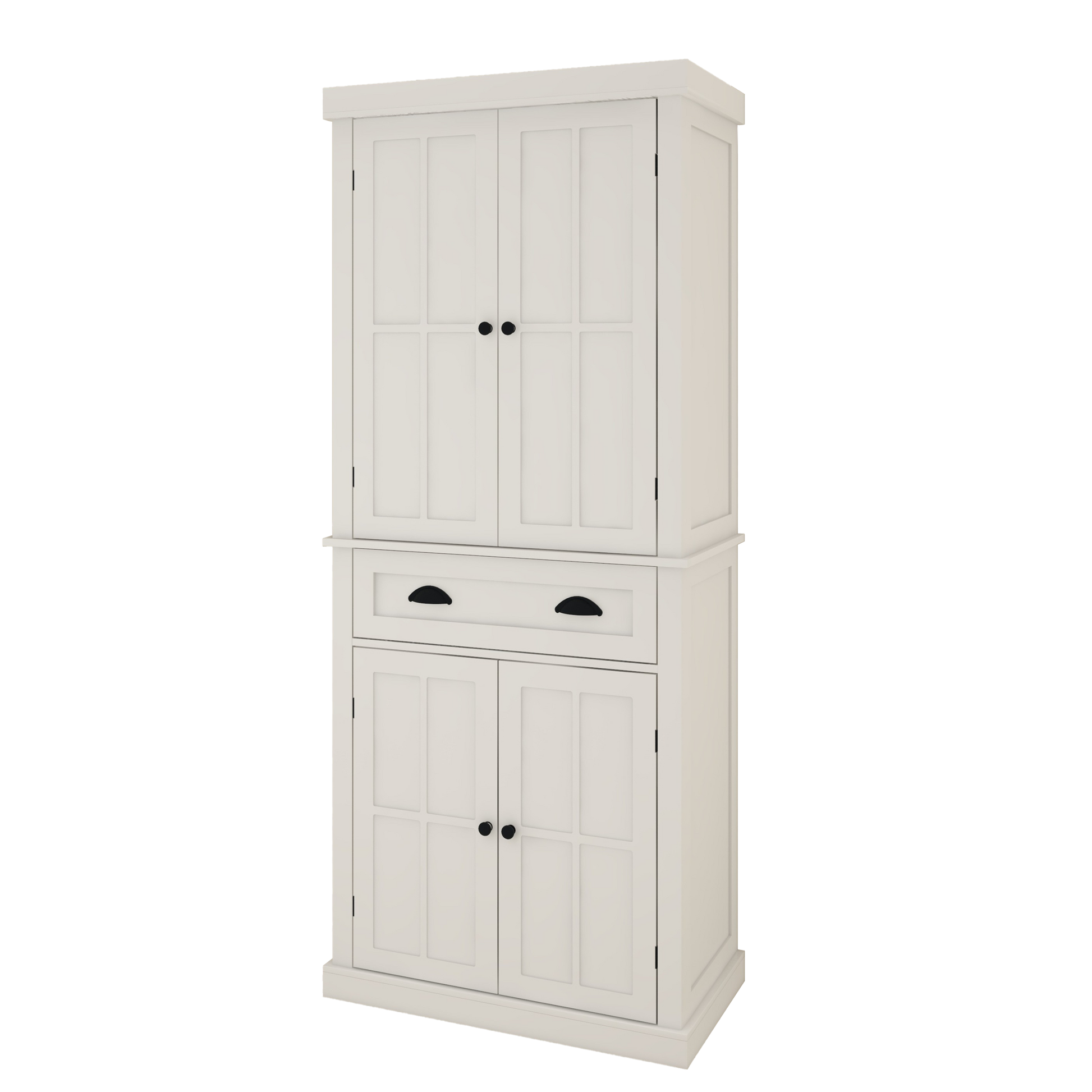 71" Kitchen Pantry Storage Cabinetwith 4 Doors, Drawer, 2 Adjustable Shelves, Freestanding Cupboard For Dining Room Living Room, Laundry White White Mdf