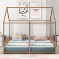 Metal Twin Size House Platform Beds, Two Shared Beds, Gold Box Spring Not Required Twin Gold Metal Bedroom Metal