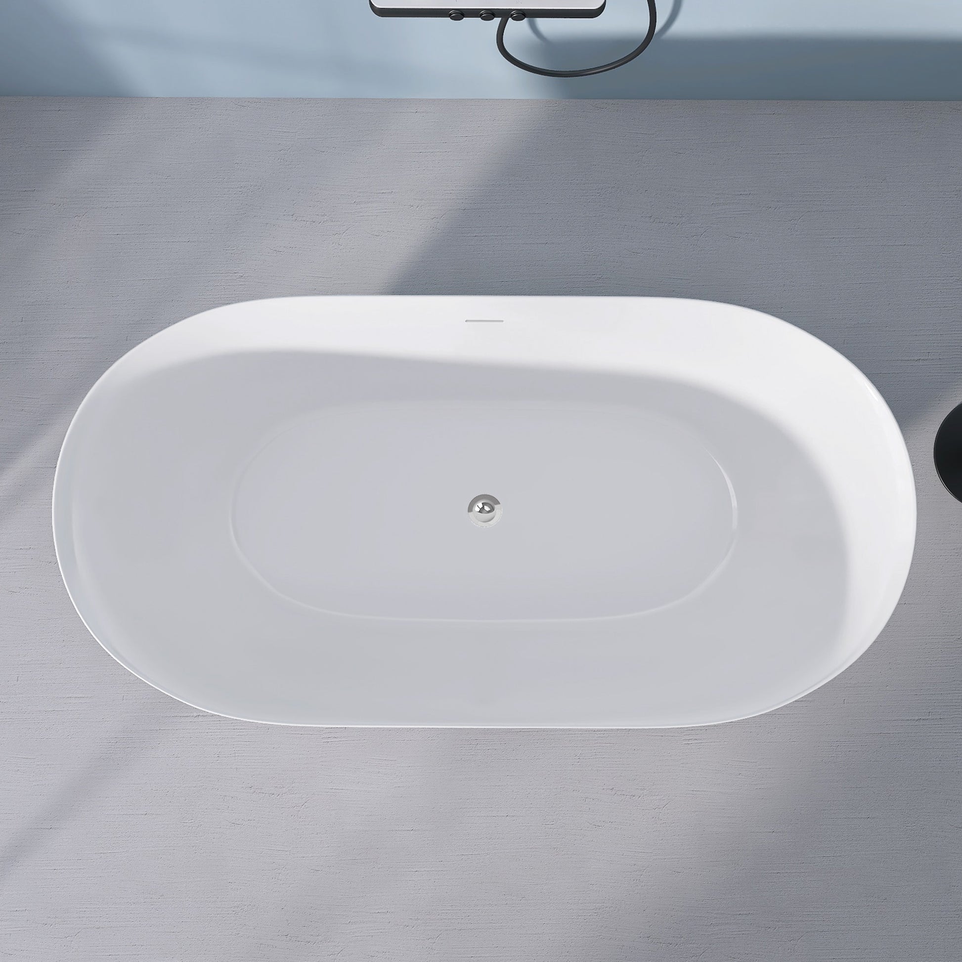 55" Acrylic Free Standing Tub Modern Oval Shape Soaking Tub Adjustable Freestanding Bathtub With Integrated Slotted Overflow And Chrome Pop Up Drain Anti Clogging Gloss White Gloss White Oval Bathroom Freestanding Tubs Polished Less Than 59 In Modern