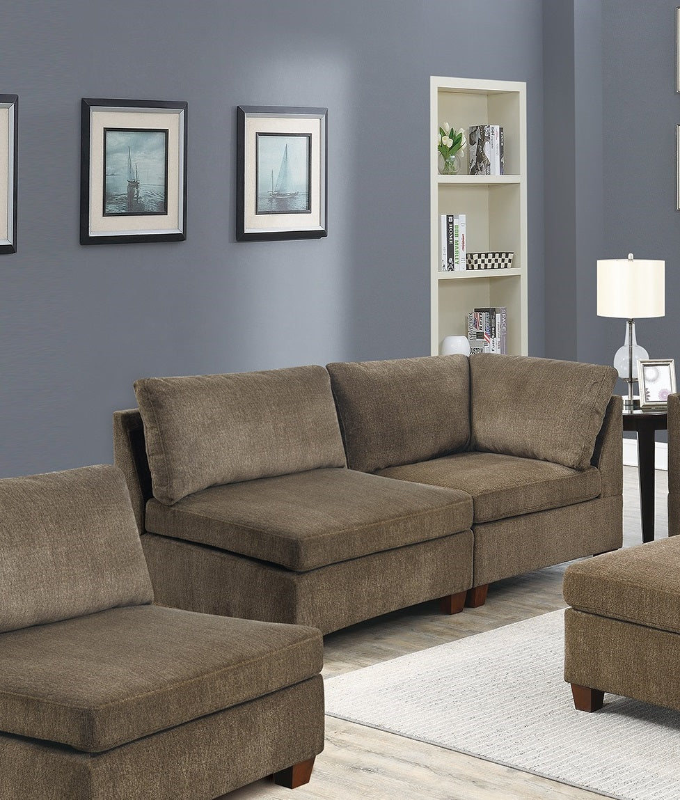 Living Room Furniture Tan Chenille Modular Sectional 7Pc Set Modular Sofa Set Couch 3X Corner Wedge 3X Armless Chairs And 1X Ottoman Plywood Tan Chenille Wood Primary Living Space Cushion Back Contemporary,Modern Modular Chenille 7 Seat