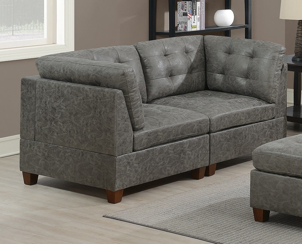 Living Room Furniture Antique Grey Modular Sofa Set 6Pc Set Tufted Couch 4X Corner Wedge 1X Armless Chair And 1X Ottoman Antique Gray Wood Primary Living Space Tufted Back Contemporary,Modern,Transitional Modular Faux Leather 6 Seat