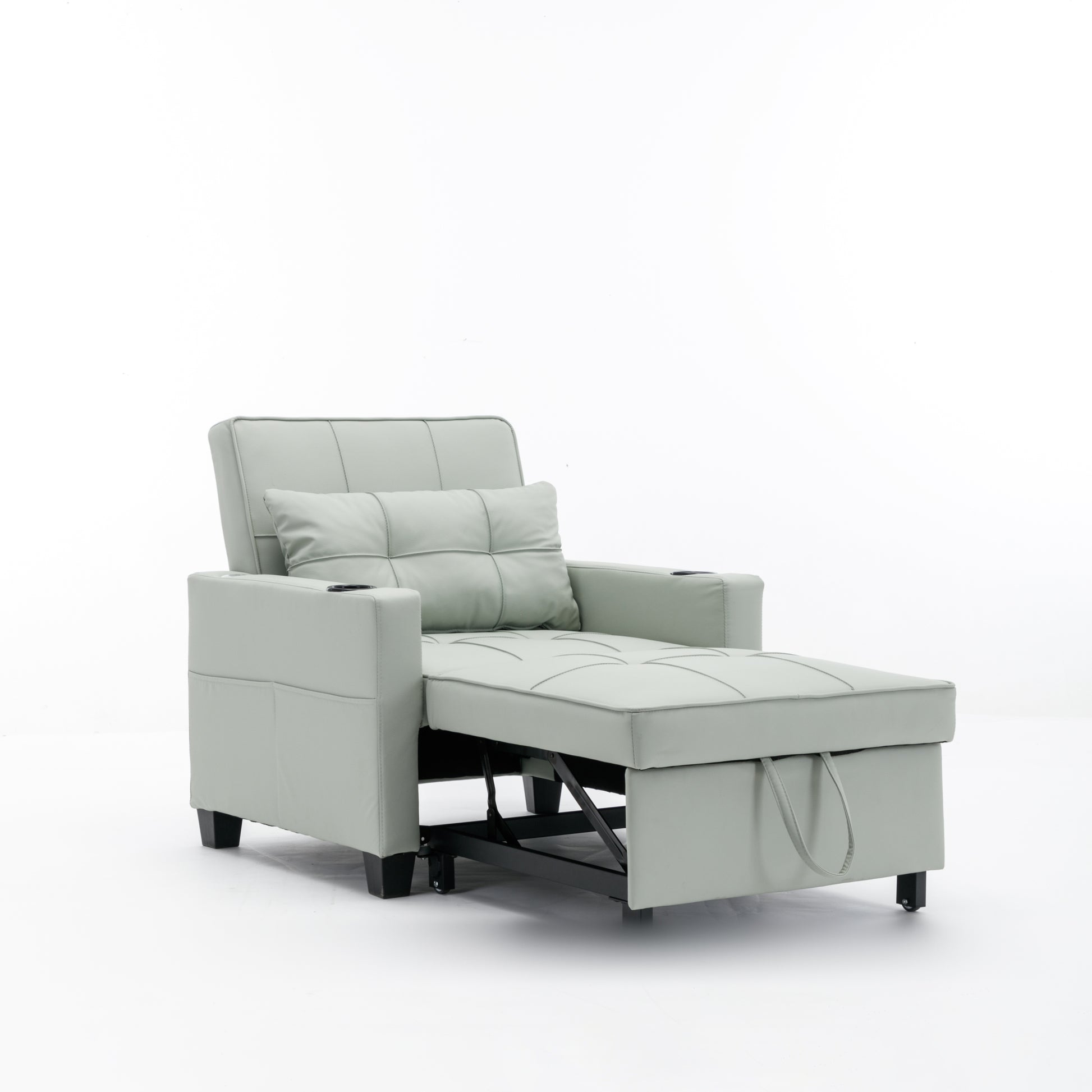 Futon Chair Bed Convertible Chair 3 In 1 Pull Out Sleeper Chair Beds With Usb Ports, Wear Resistant And Anti Scratch, Armchair Bed Sleeper For Living Room Green Leather Green Foam Leather 1 Seat