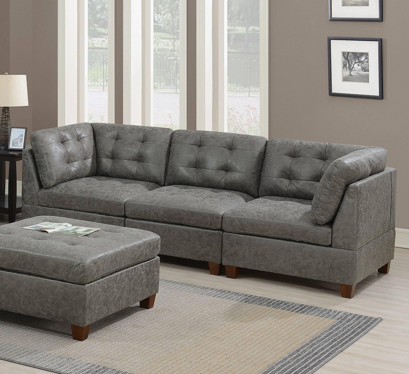 Living Room Furniture Tufted Corner Wedge Antique Grey grey-primary living