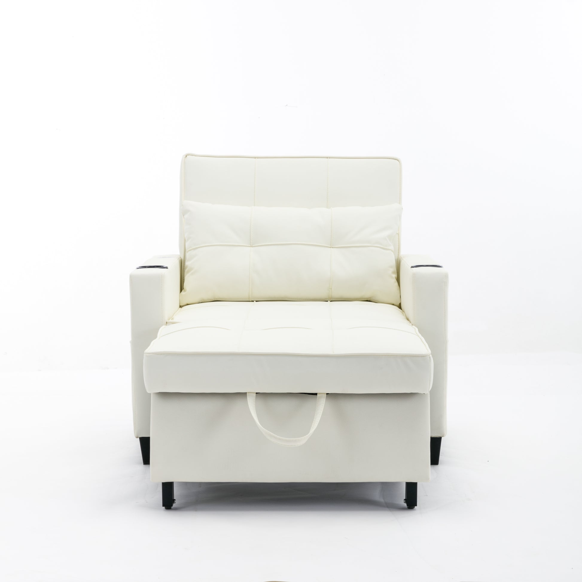 Futon Chair Bed Convertible Chair 3 In 1 Pull Out Sleeper Chair Beds With Usb Ports,Wear Resistant And Anti Scratch, Armchair Bed Sleeper For Living Room White Leather White Foam Leather 1 Seat