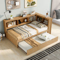 Twin Size Daybed With Trundle, Storage Cabinets And Usb Ports, Wood Color Box Spring Not Required Twin White Wood Solid Wood Mdf