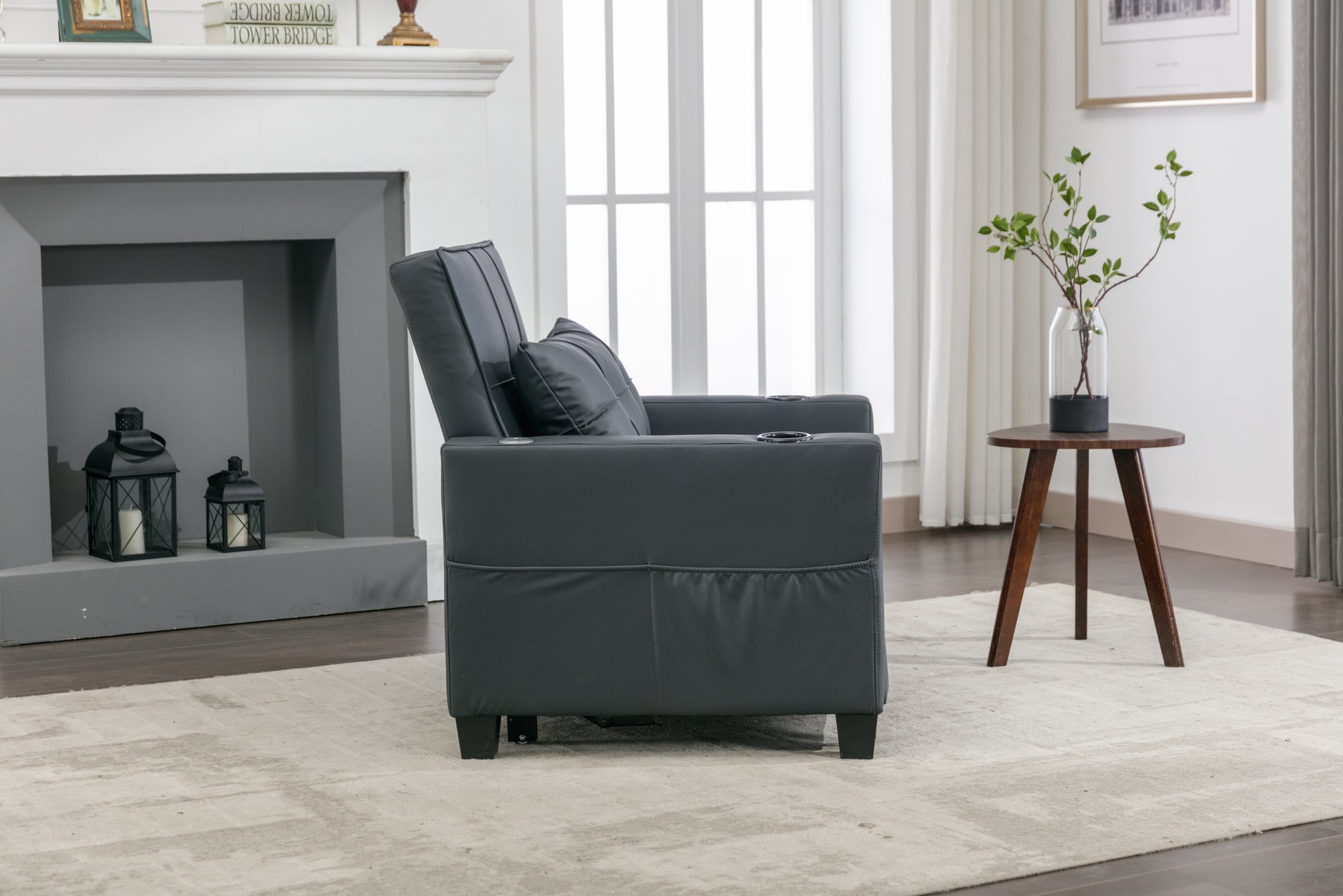 Futon Chair Bed Convertible Chair 3 In 1 Pull Out Sleeper Chair Beds With Usb Ports, Wear Resistant And Anti Scratch, Armchair Bed Sleeper For Living Room Black Leather Black Foam Leather 1 Seat