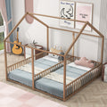 Metal Twin Size House Platform Beds, Two Shared Beds, Gold Box Spring Not Required Twin Gold Metal Bedroom Metal