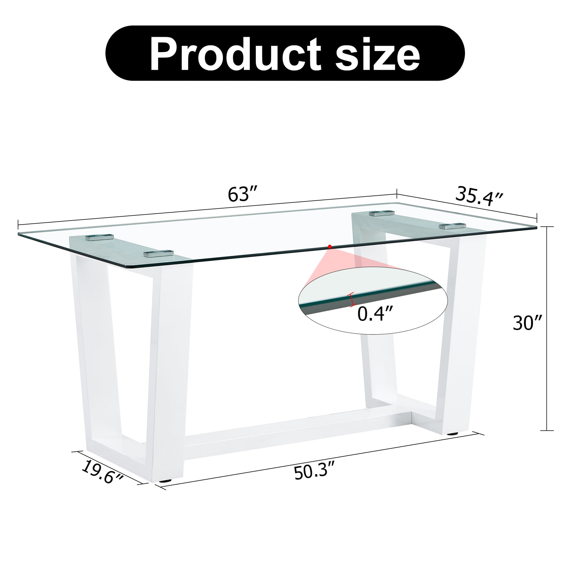 Glass Dining Table Large Modern Minimalist Rectangular For 6 8 With 0.4" Tempered Glass Tabletop And White Mdf Trapezoid Bracket,For Kitchen Dining Living Meeting Room Banquet Hall F 1550 White Mdf