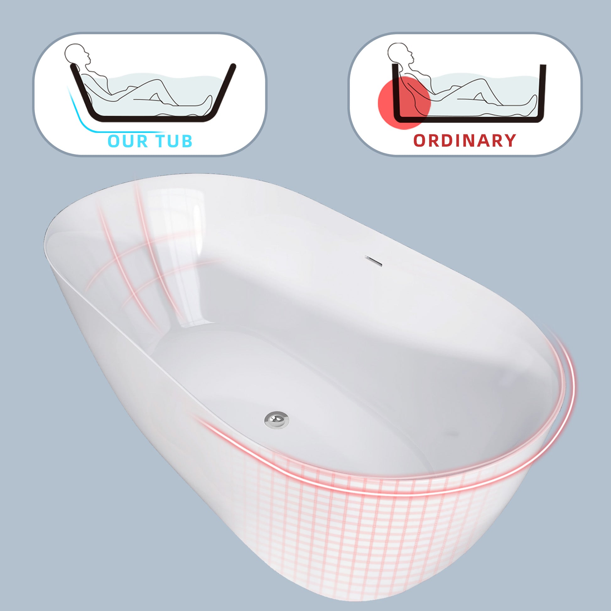 67" Acrylic Free Standing Tub Modern Oval Shape Soaking Tub Adjustable Freestanding Bathtub With Integrated Slotted Overflow And Chrome Pop Up Drain Anti Clogging Gloss White Gloss White Oval Bathroom Freestanding Tubs Polished 61 69 In Modern Soaking