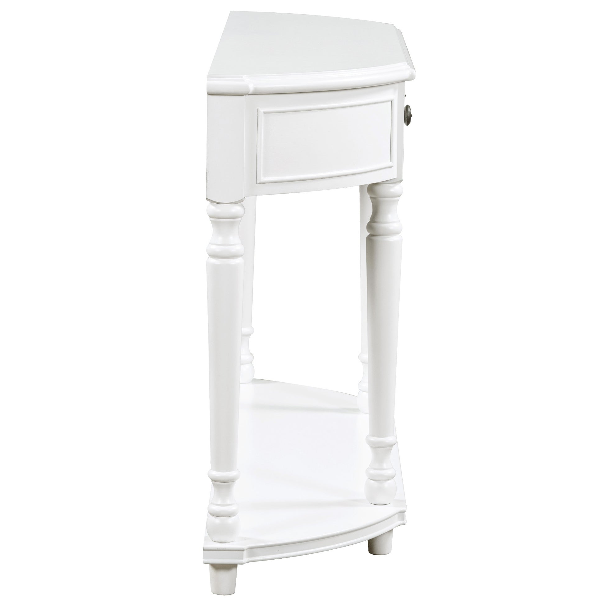 Retro Circular Curved Design Console Table With Open Style Shelf Solid Wooden Frame And Legs Two Top Drawers White, Old Sku: Wf298768Aak White Solid Wood