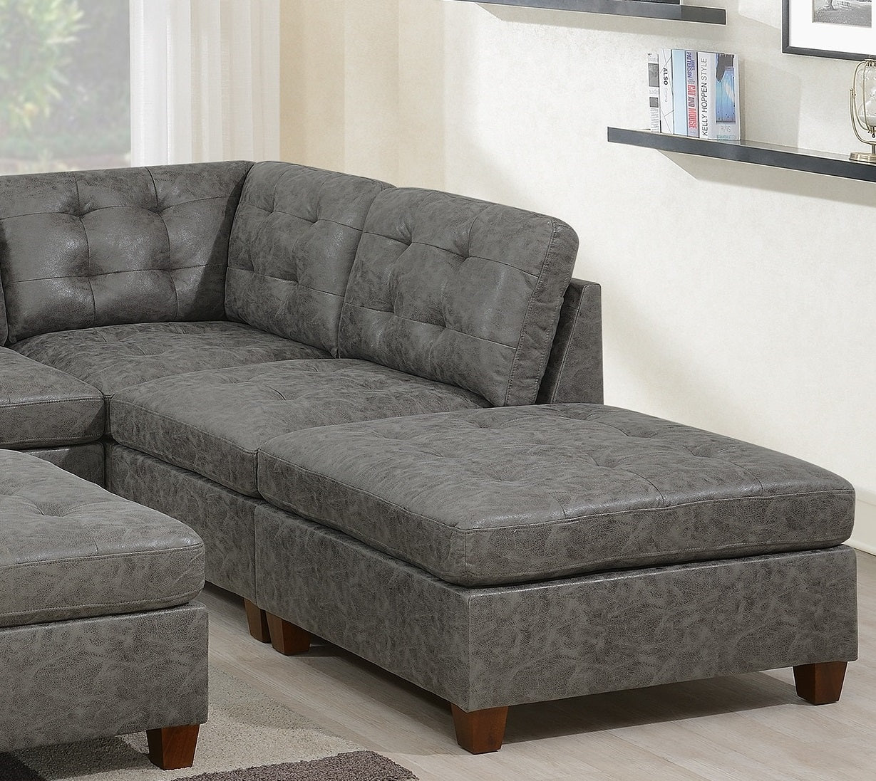 Living Room Furniture Antique Grey Modular Sectional 6Pc Set Tufted Couch 2X Corner Wedge 2X Armless Chairs And 2X Ottoman L Shaped Antique Gray Wood Primary Living Space Tufted Back Contemporary,Modern,Transitional Modular Faux Leather 6 Seat