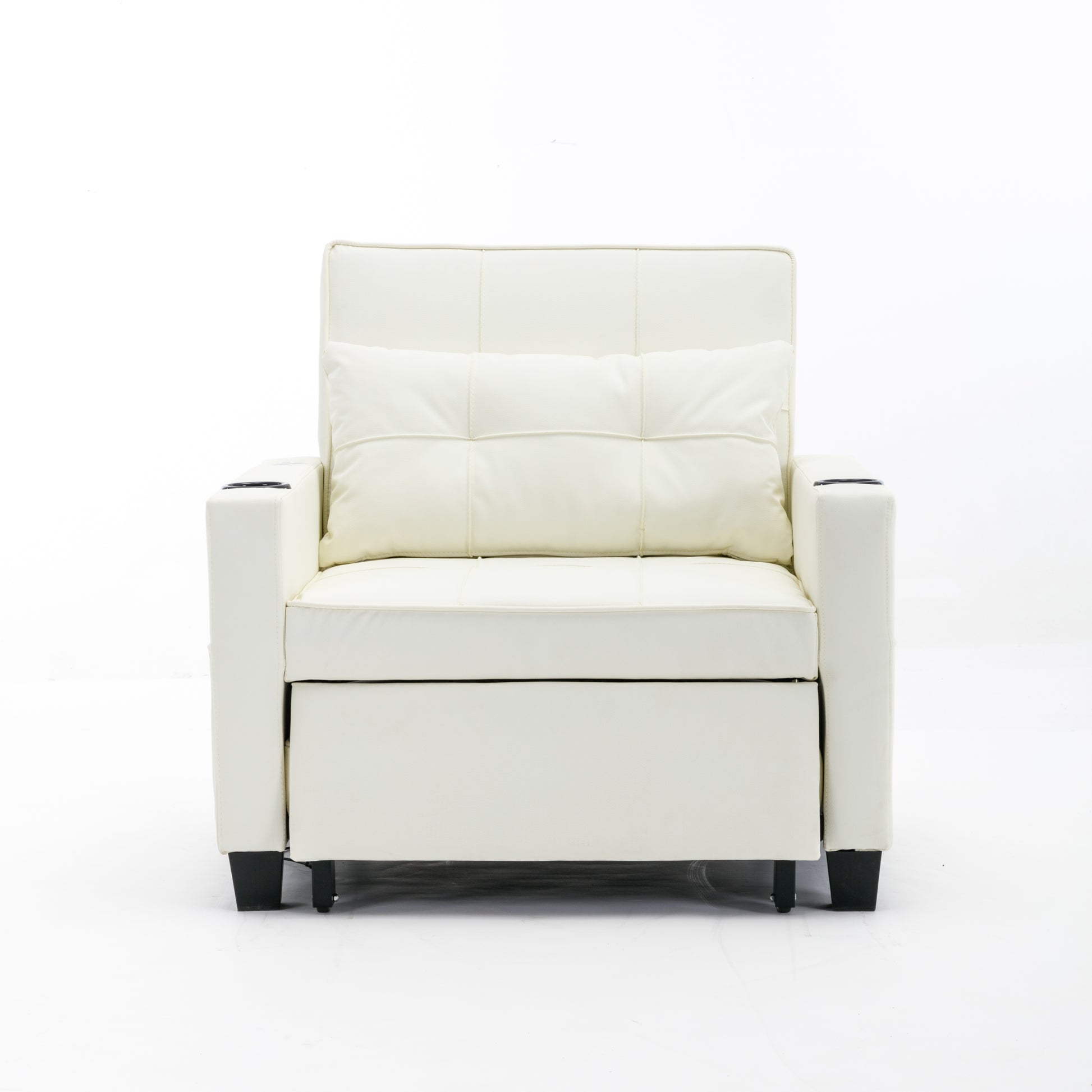 Futon Chair Bed Convertible Chair 3 In 1 Pull Out Sleeper Chair Beds With Usb Ports,Wear Resistant And Anti Scratch, Armchair Bed Sleeper For Living Room White Leather White Foam Leather 1 Seat