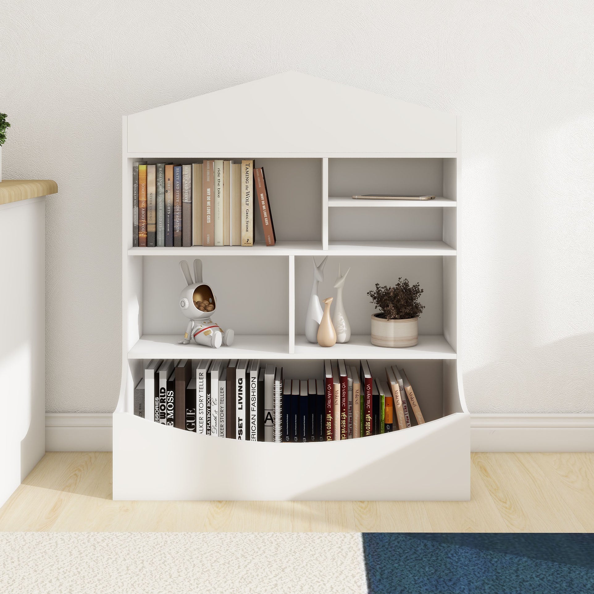 Children'S Multi Functional 7 Shelf Bookcase, Storage Display, Rack, Organizer, White,14.37" D X 31.50" W X39.37" H White Mdf