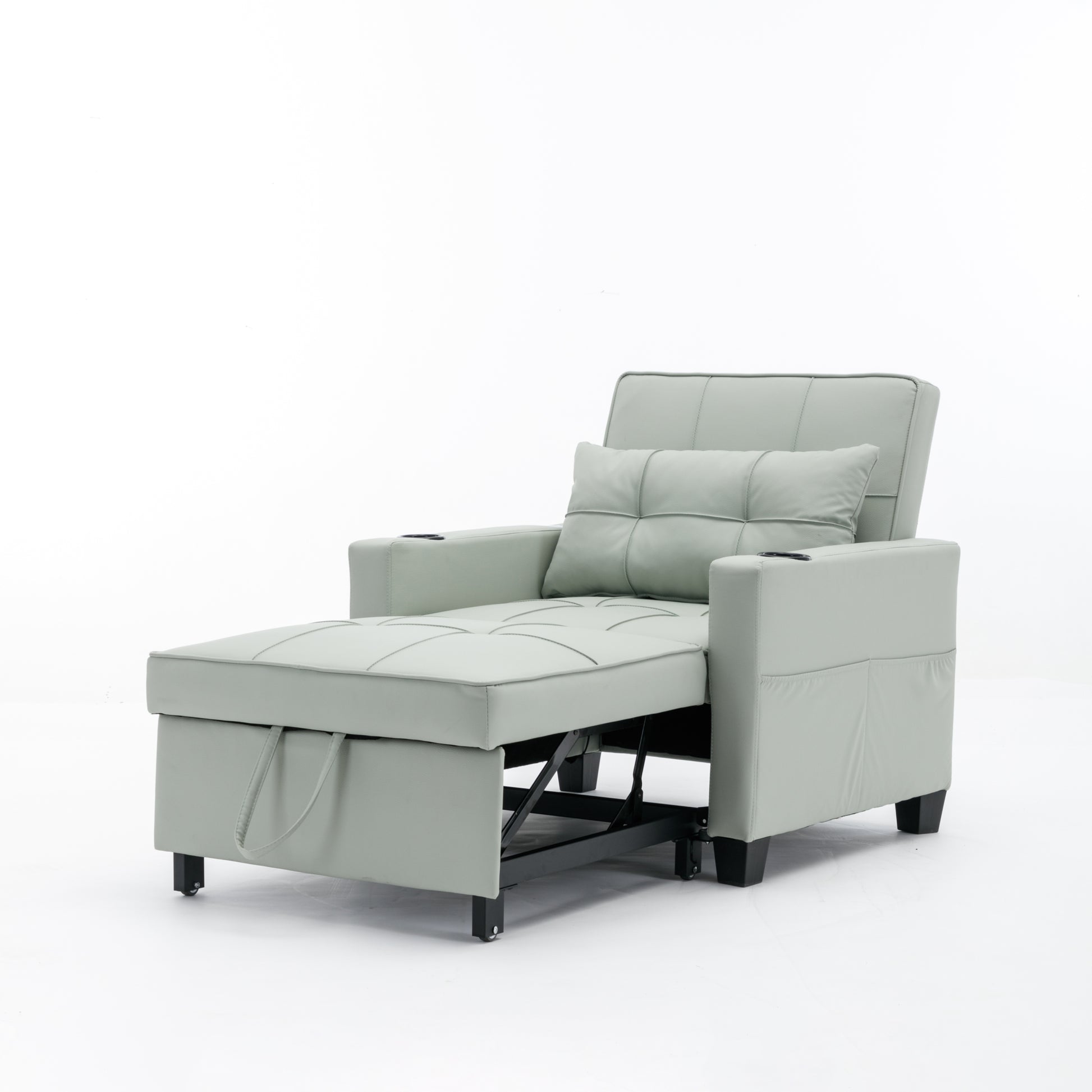 Futon Chair Bed Convertible Chair 3 In 1 Pull Out Sleeper Chair Beds With Usb Ports, Wear Resistant And Anti Scratch, Armchair Bed Sleeper For Living Room Green Leather Green Foam Leather 1 Seat