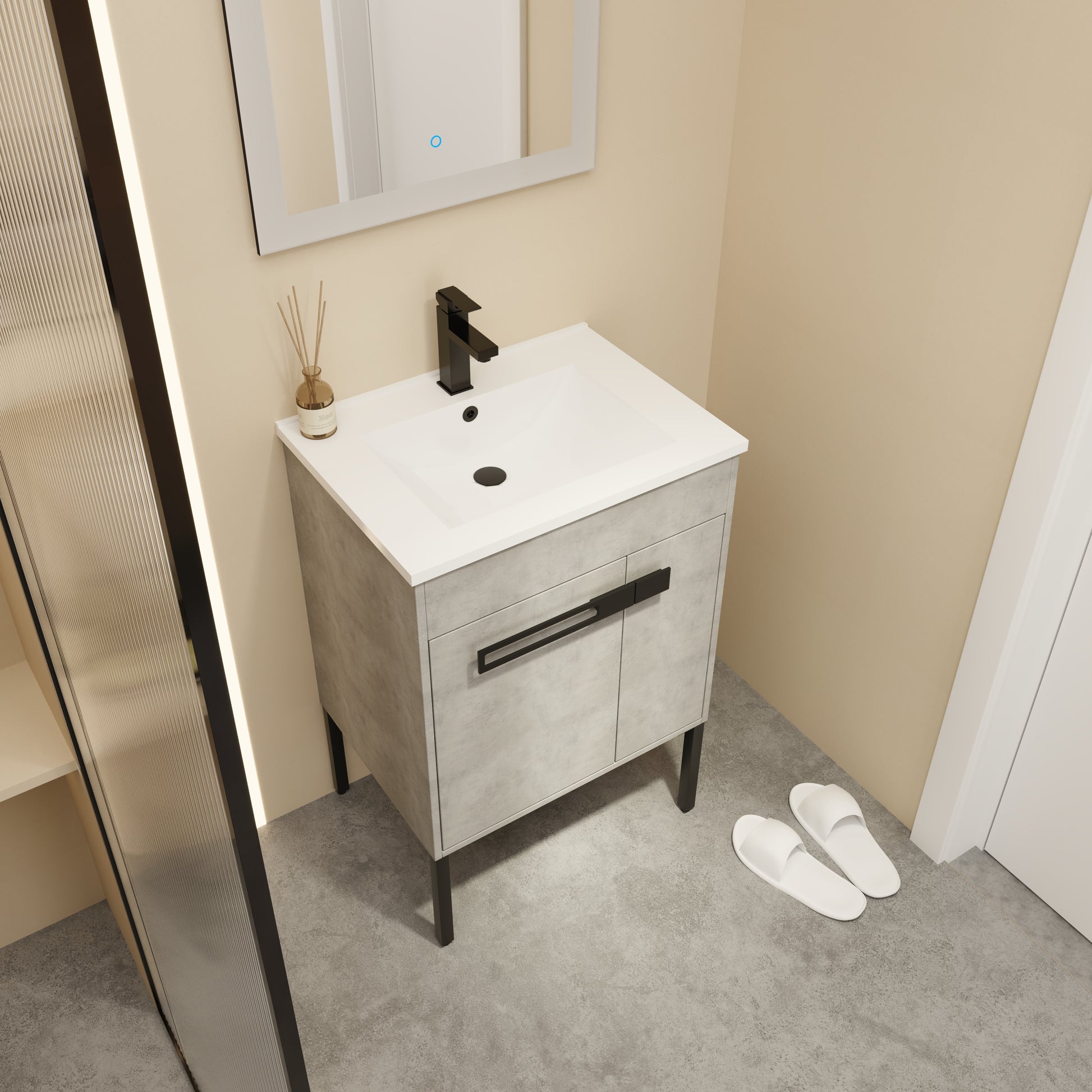 24 Inch Bathroom Vanity, Freestanding Bathroom Vanity Or Floating Is Optional Conversion 00324Cg 1 G Bl9060B Kd Packing Cement Grey 2 Bathroom Freestanding Modern Plywood