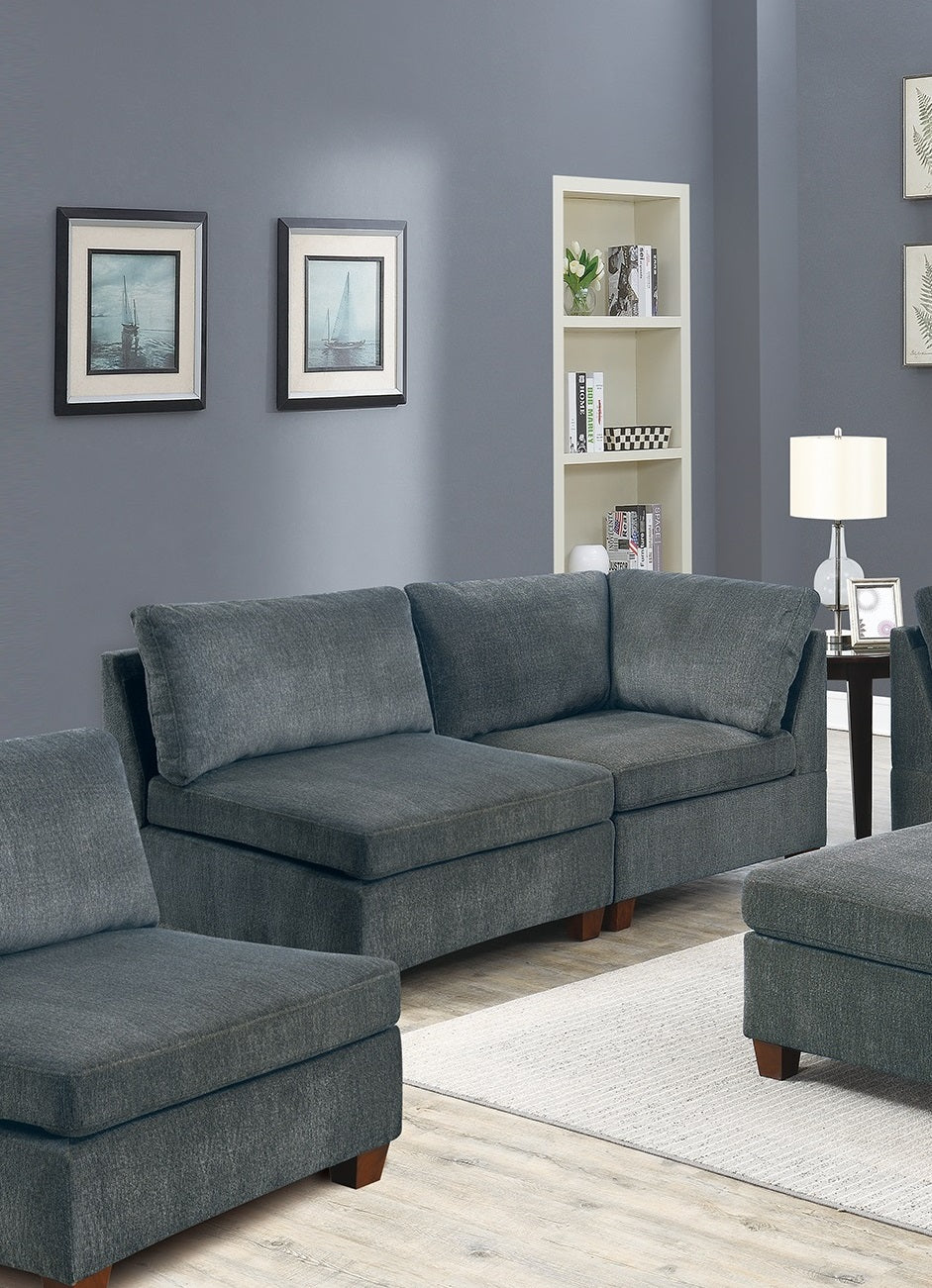 Living Room Furniture Gray Chenille Modular Sectional 7Pc Set Modular Sofa Set Couch 3X Corner Wedge 3X Armless Chairs And 1X Ottoman Plywood Gray Chenille Wood Primary Living Space Cushion Back Contemporary,Modern Modular Chenille 7 Seat