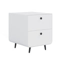 Modern Night Stand Storage Cabinet For Living Room Bedroom, Steel Cabinet With 2 Drawers,Bedside Furniture, Circular Handle White Steel