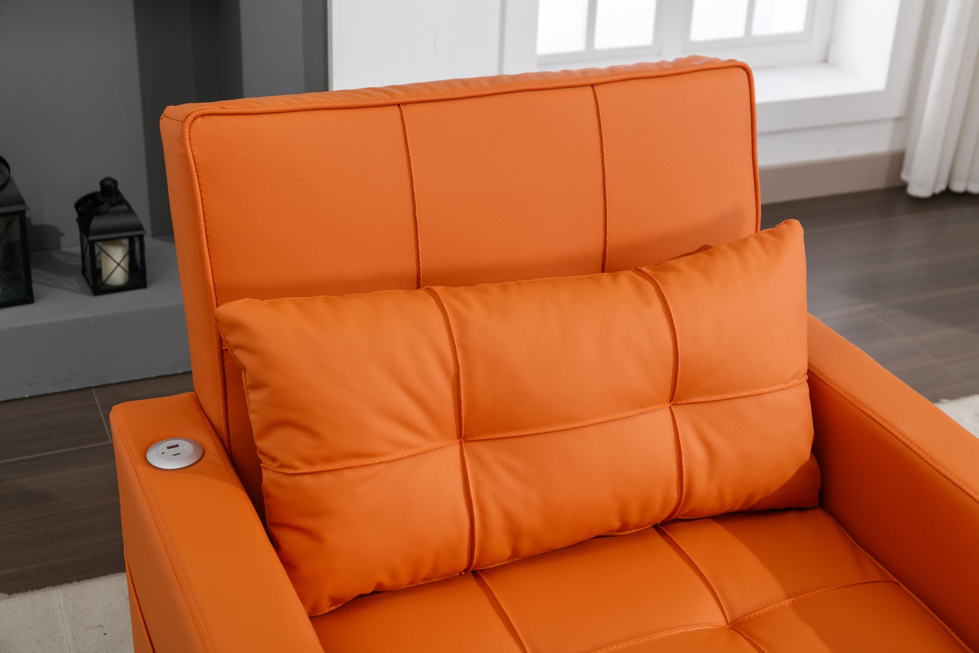 Futon Chair Bed Convertible Chair 3 In 1 Pull Out Sleeper Chair Beds With Usb Ports,Wear Resistant And Anti Scratch, Armchair Bed Sleeper For Living Room Orange Leather Orange Foam Leather 1 Seat