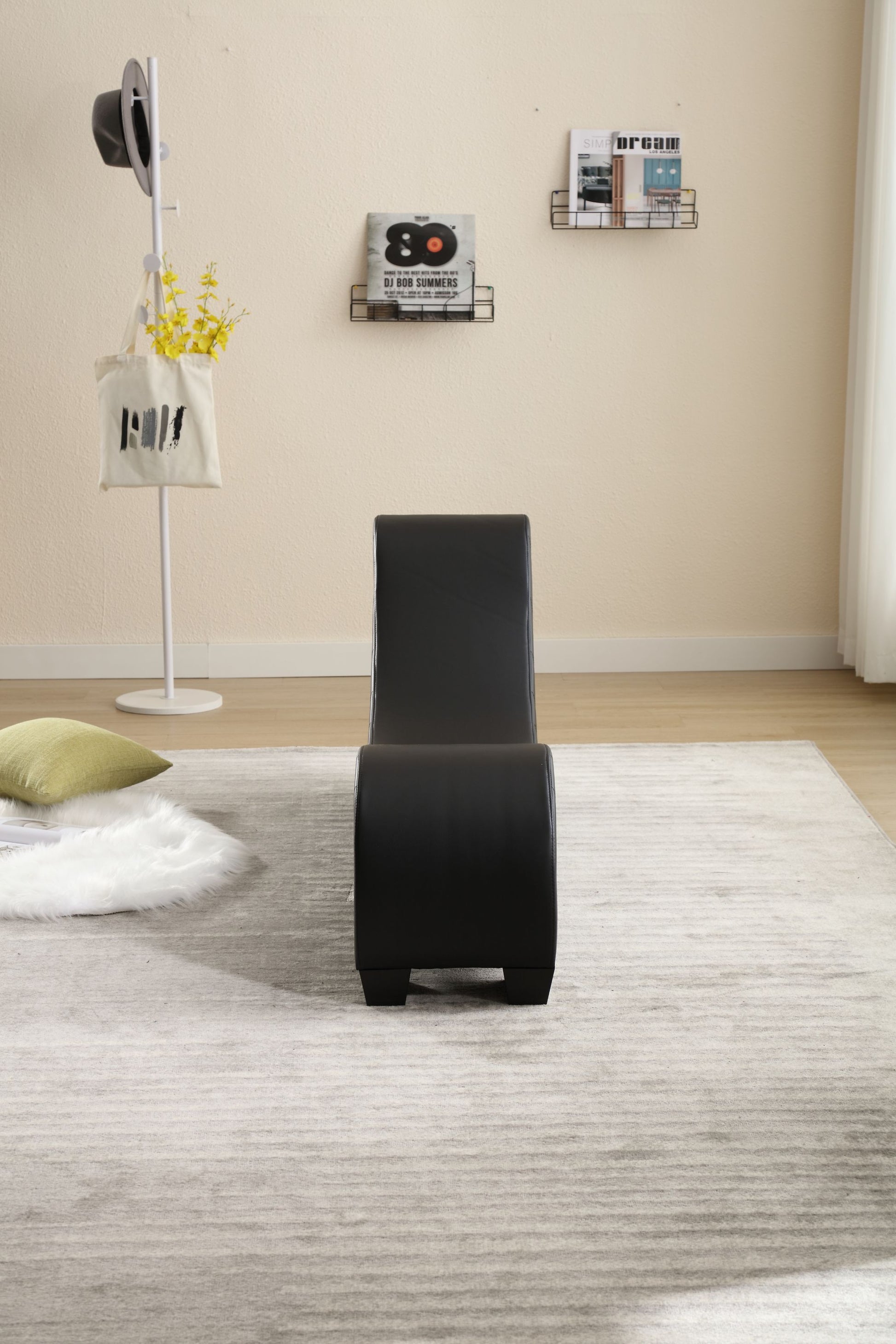 Factory Direct Yoga Chaise Lounge Collection For Stretching & Relaxation Modern Faux Leather Curved Sofa, Modern Faux Leather Curved Sofa, Living Room Bedroom Accent Black American Design Plywood Pvc