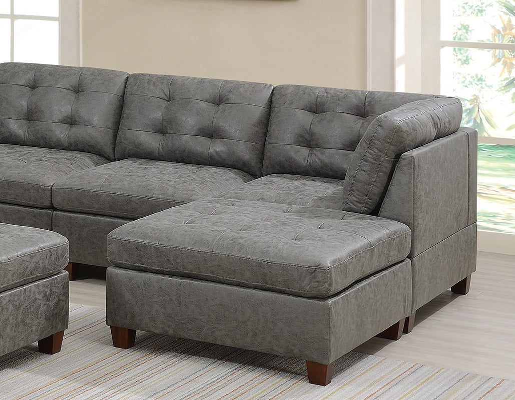 Living Room Furniture Antique Grey Modular Sectional 9Pc Set Tufted Couch 3X Corner Wedge 4X Armless Chairs And 2X Ottoman Antique Gray Wood Primary Living Space Tufted Back Contemporary,Modern,Transitional Modular Faux Leather 9 Seat