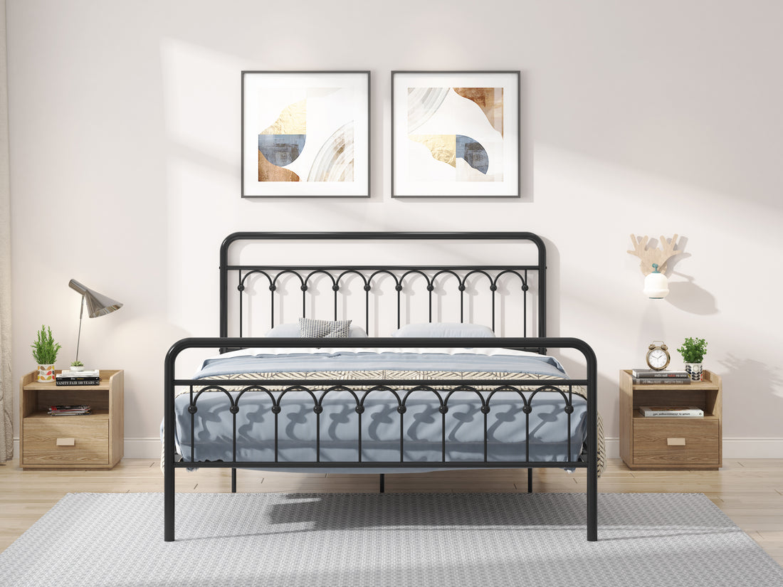 Tara Metal Bed Queen, Black Box Spring Not Required Queen Black Metal Bedroom Bed Frame Metal Metal