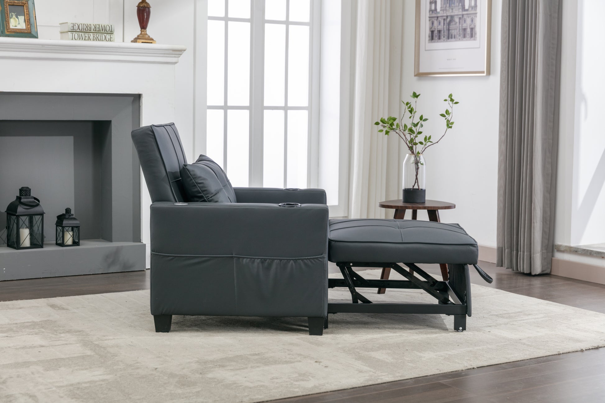 Futon Chair Bed Convertible Chair 3 In 1 Pull Out Sleeper Chair Beds With Usb Ports, Wear Resistant And Anti Scratch, Armchair Bed Sleeper For Living Room Black Leather Black Foam Leather 1 Seat